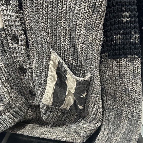 Gray and Black Patchwork Cardigan . Patriotic Cozy Denim and Supply Ralph Lauren - Picture 5 of 10